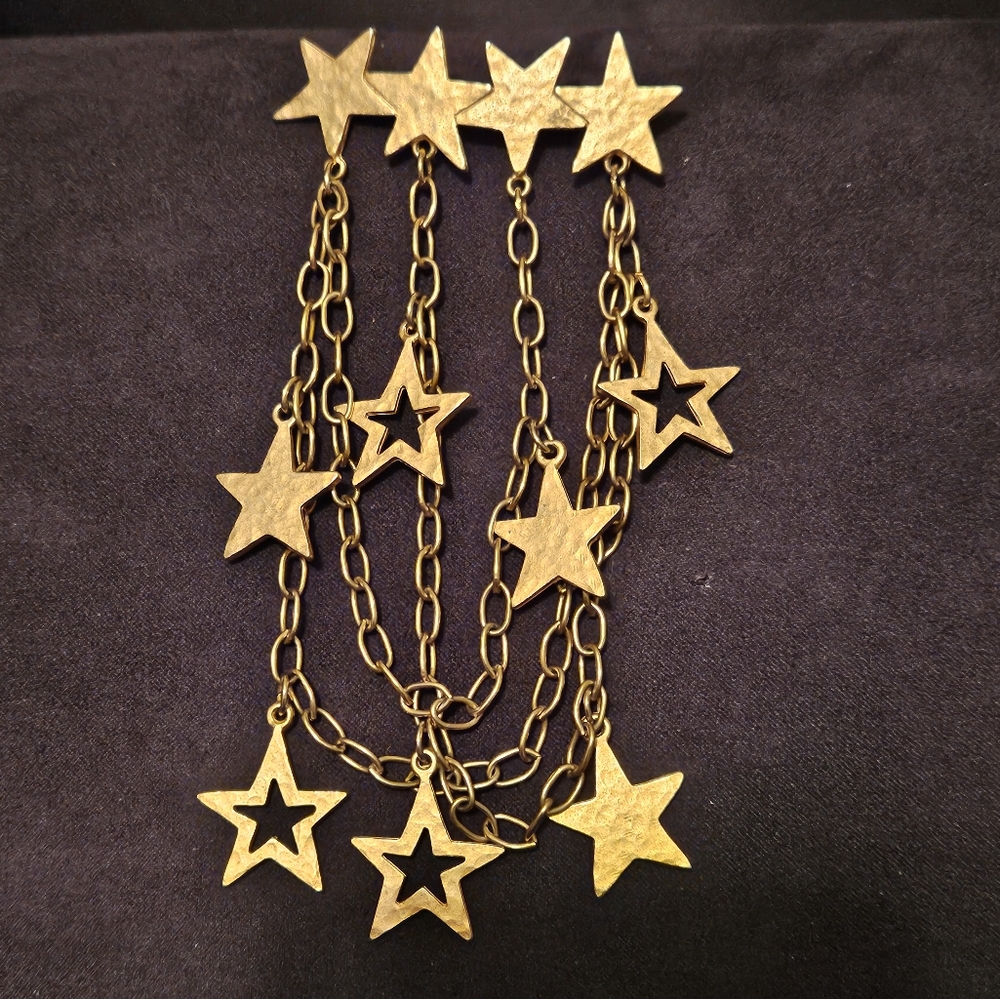 🌺 Coastal Cowgirl or Nautical Stars and Chains Brooch Goldtone
